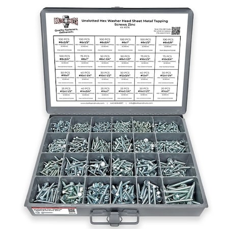 Boltsandnuts.Com Unslotted Hex Washer Head Self Tapping Screws - 1421 PCS Assortment Kit #376